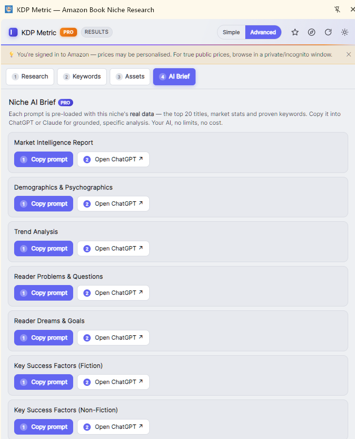 Niche AI Brief with data-loaded prompts